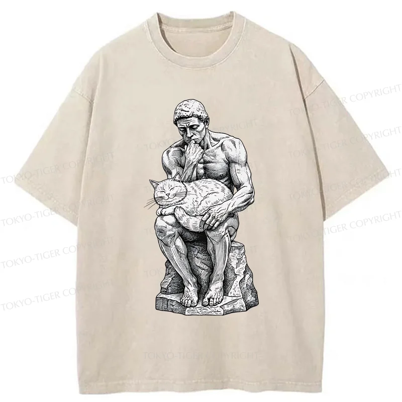 Tokyo-Tiger Thinker Pets The Cat Washed T-Shirt