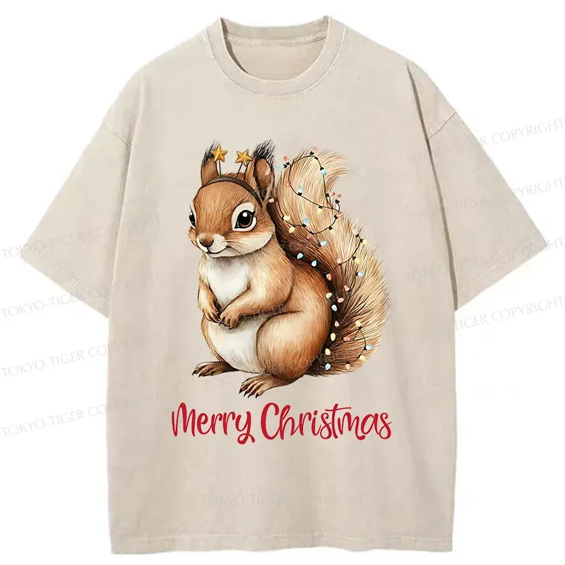 Tokyo-Tiger Christmas Squirrel Washed T-Shirt