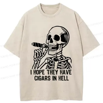 Tokyo-Tiger Skeleton Smoking A Cigar Washed T-Shirt