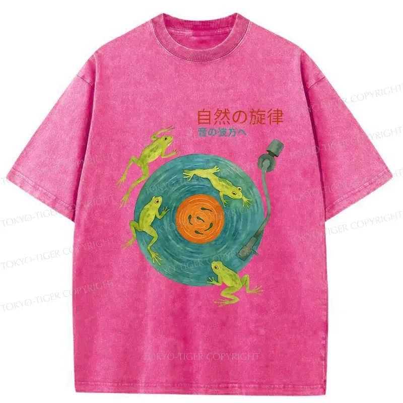 Tokyo-Tiger Frog Art Record Washed T-Shirt