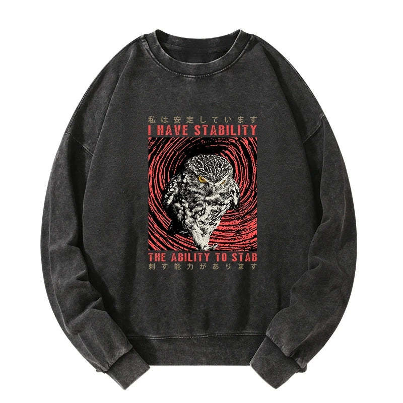 Tokyo-Tiger I Have Stability Owl Washed Sweatshirt Sale