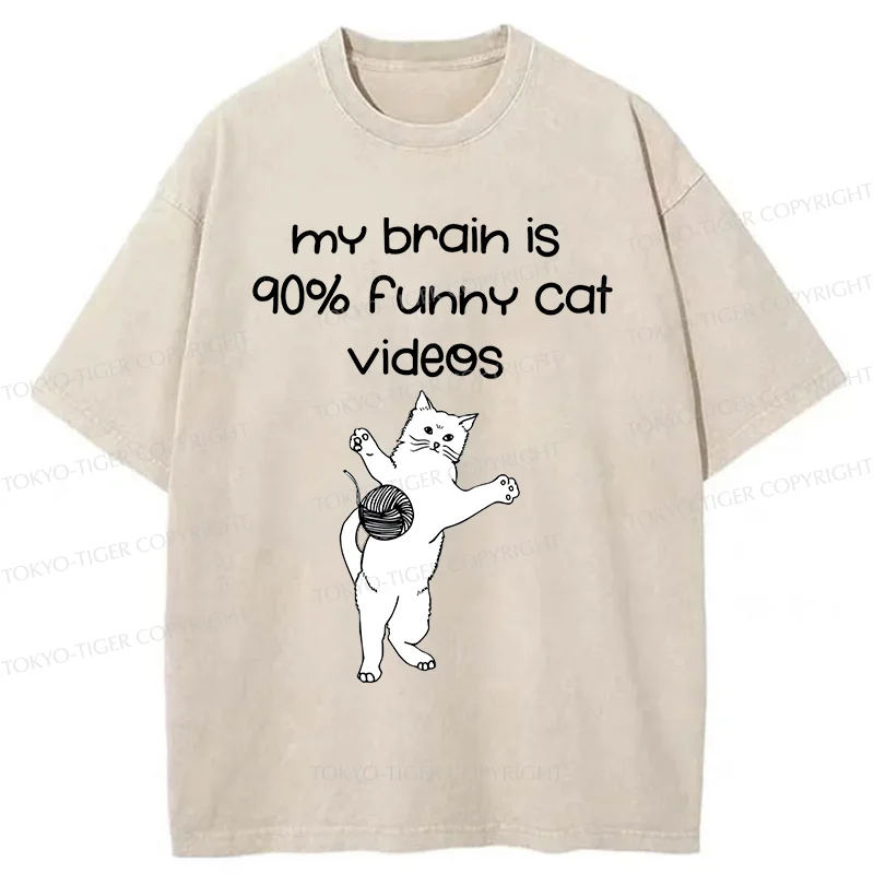 Tokyo-Tiger Funny Cat Videos Washed T-Shirt