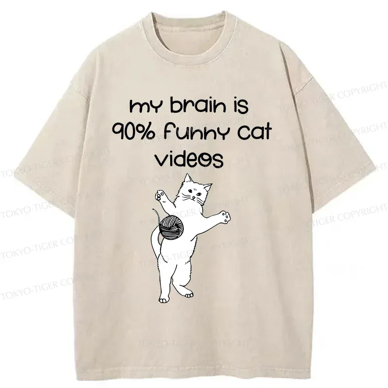Tokyo-Tiger Funny Cat Videos Washed T-Shirt