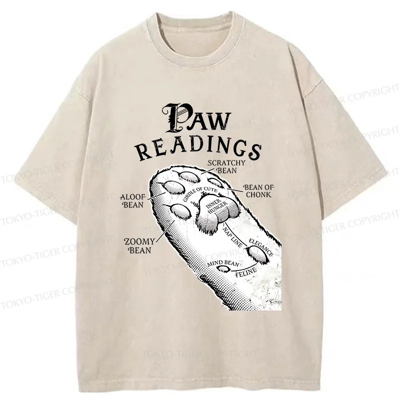 Tokyo-Tiger Funny Cat Paws Washed T-Shirt
