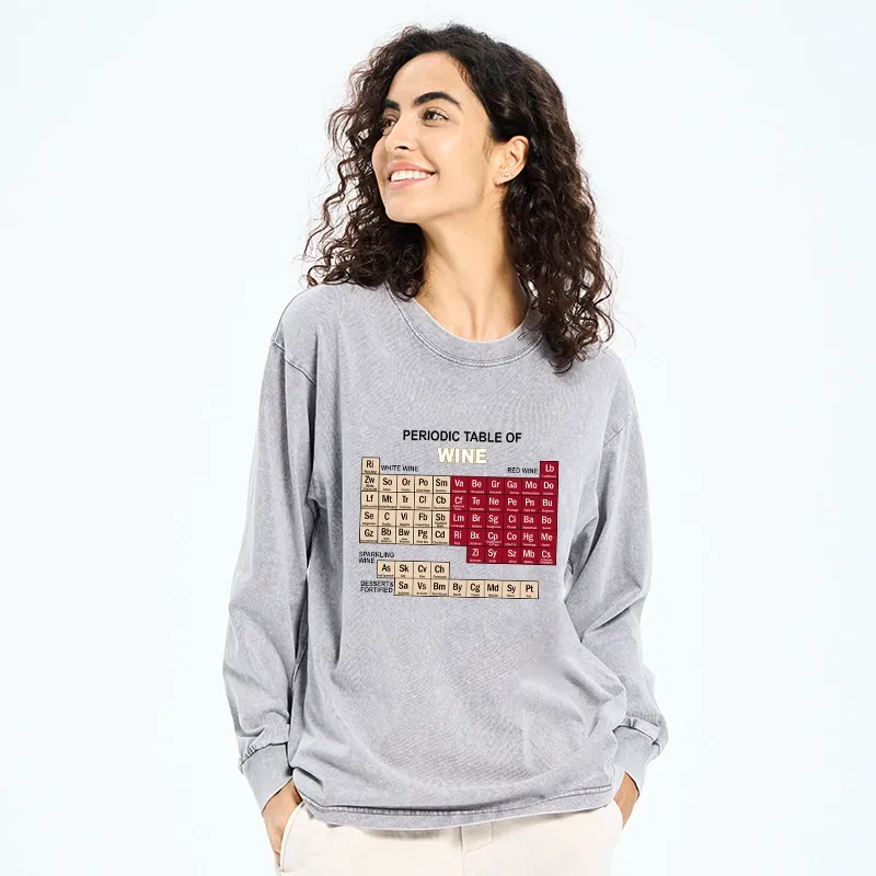 Tokyo-Tiger Table of Elements of Wine Washed Long Sleeve T-Shirt