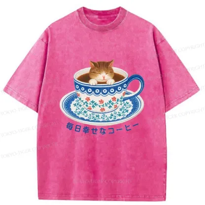 Tokyo-Tiger Cat Tea Washed T-Shirt