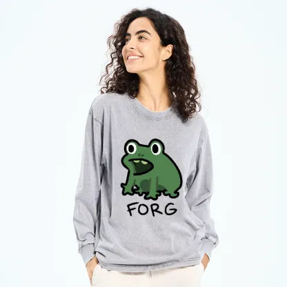 Tokyo-Tiger Funny Forg Japan Washed Long Sleeve T-Shirt