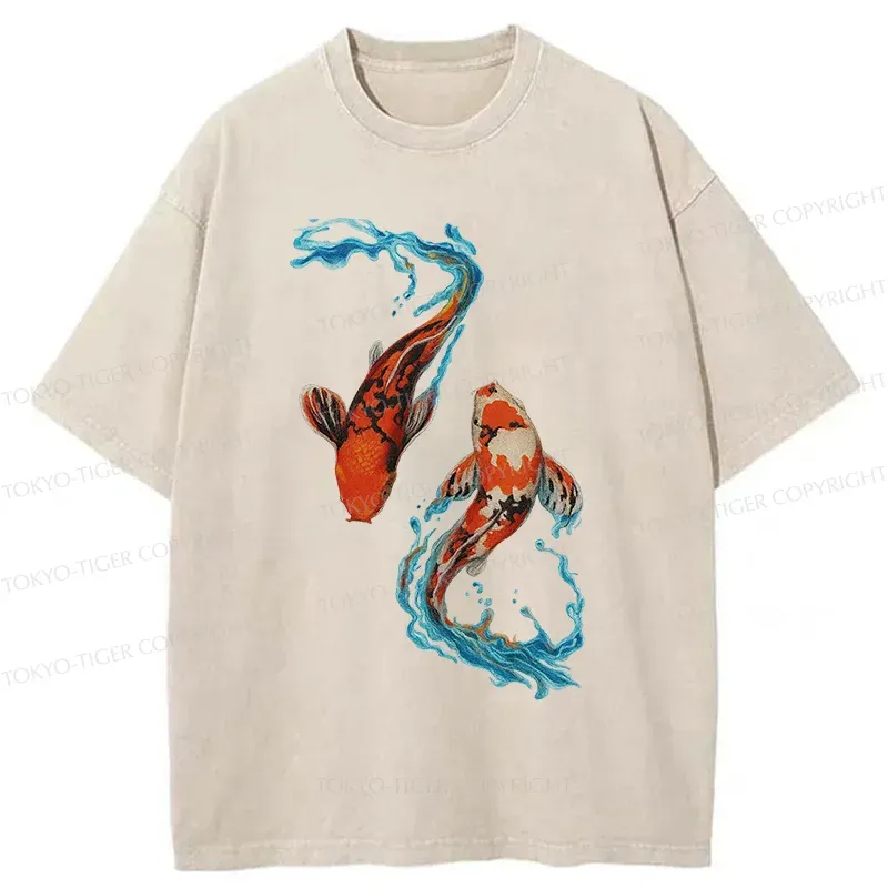 Tokyo-Tiger Red Koi Japanese Washed T-Shirt