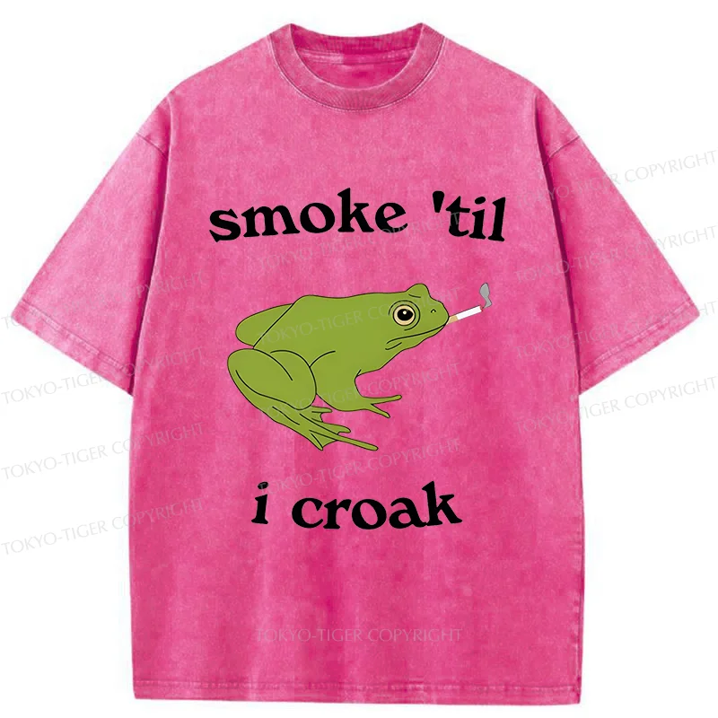 Tokyo-Tiger Smoking Frog Funny Washed T-Shirt