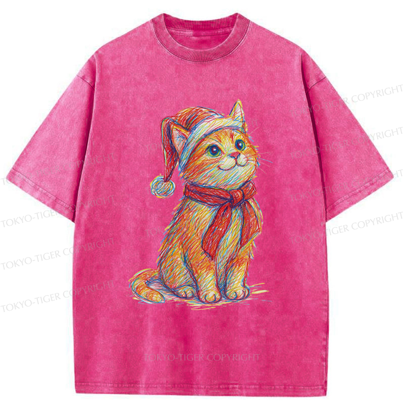 Tokyo-Tiger Lovely Christmas Cat Washed T-Shirt