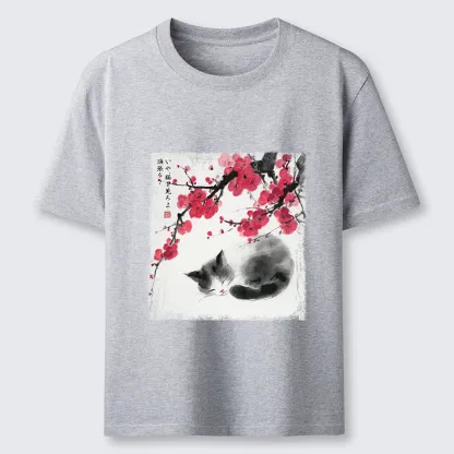 Tokyo-Tiger Ink Wash Painting: A Cat Lying Flat Under The Tree Classic T-Shirt