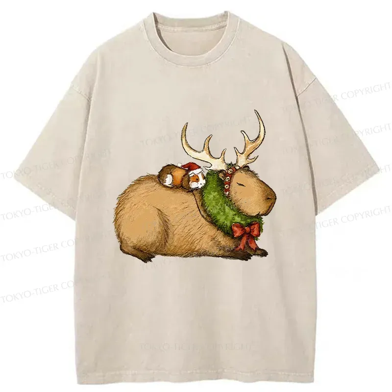 Tokyo-Tiger Christmas Capybara Washed T-Shirt