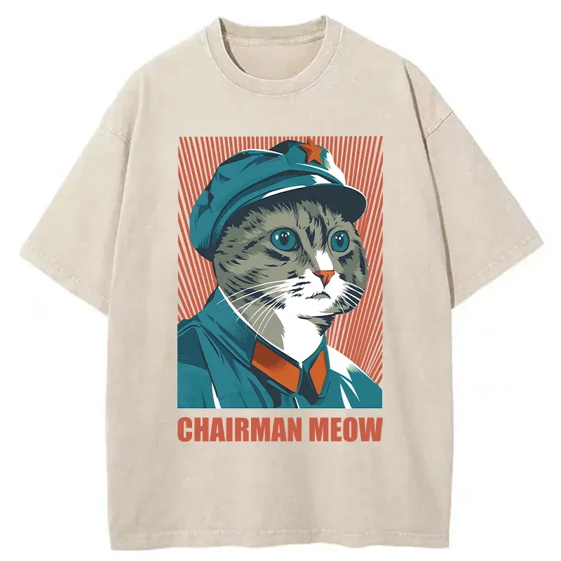 Tokyo-Tiger Cute Chairman Meow Washed T-Shirt