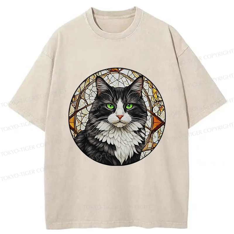 Tokyo-Tiger Tuxedo Cat Art Washed T-Shirt
