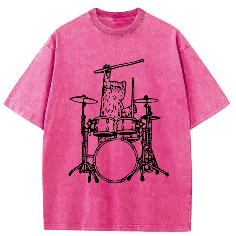 Tokyo-Tiger Handsome Cat Drummer Washed T-Shirt