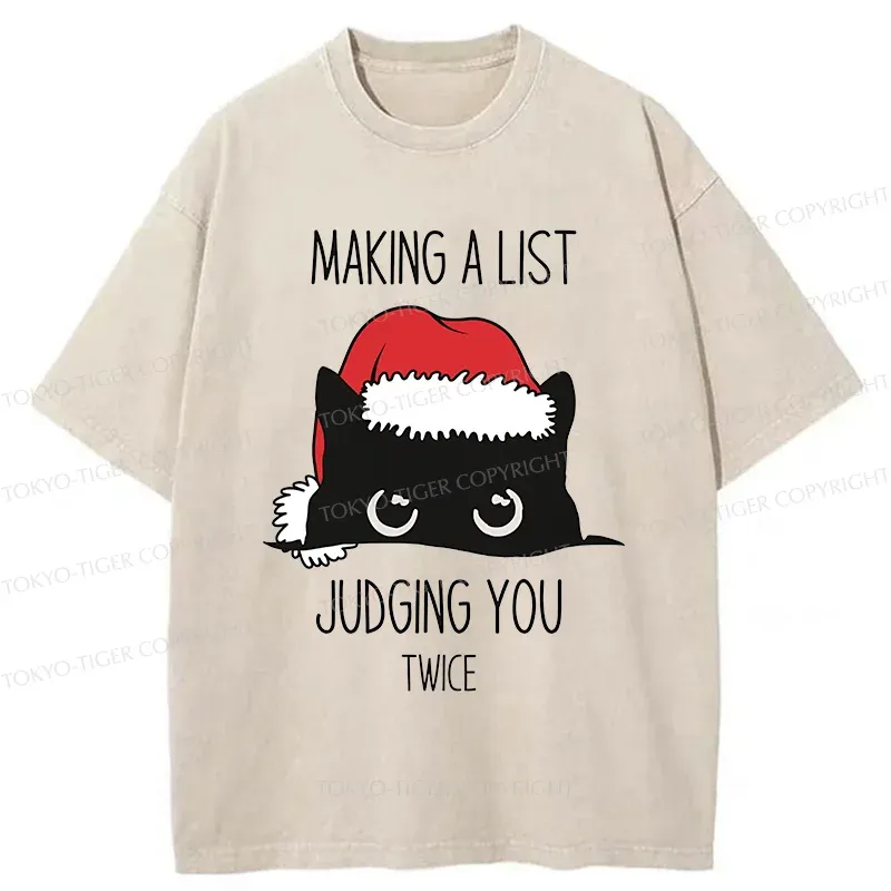 Tokyo-Tiger Christmas Cat Staring At You Washed T-Shirt