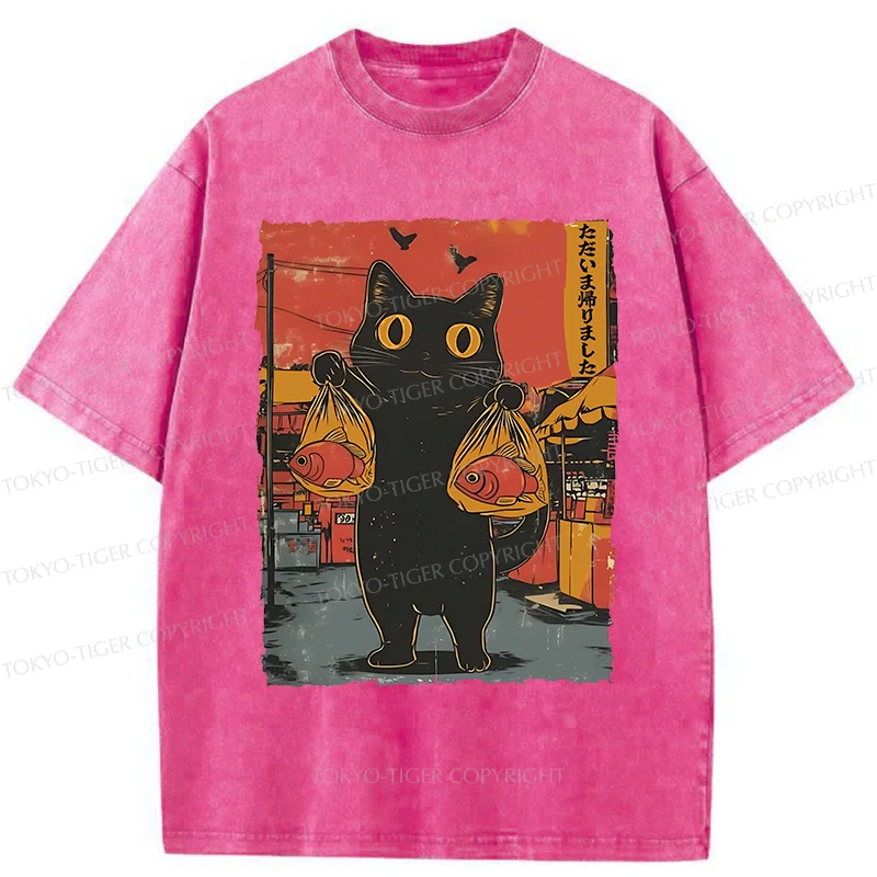 Tokyo-Tiger Cat Fishing Washed T-Shirt