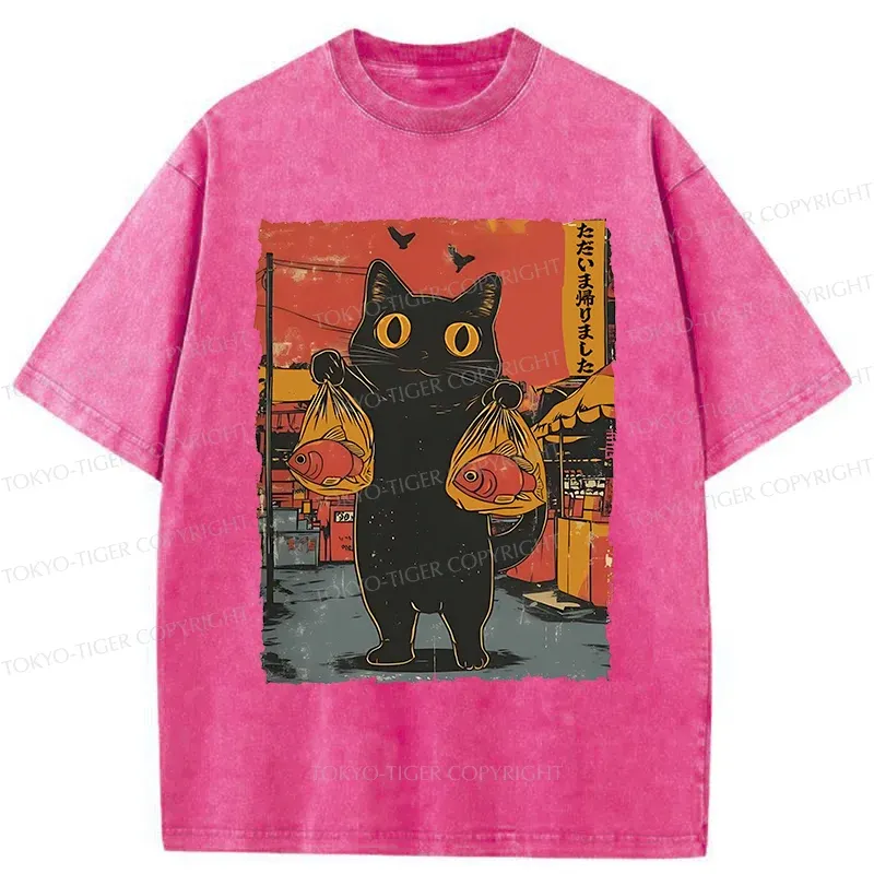 Tokyo-Tiger Cat Fishing Washed T-Shirt