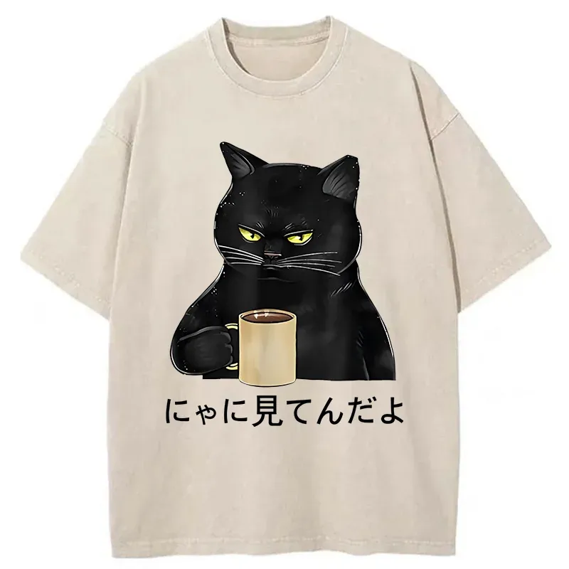 Tokyo-Tiger Grim Cat Is Watching You Washed T-Shirt