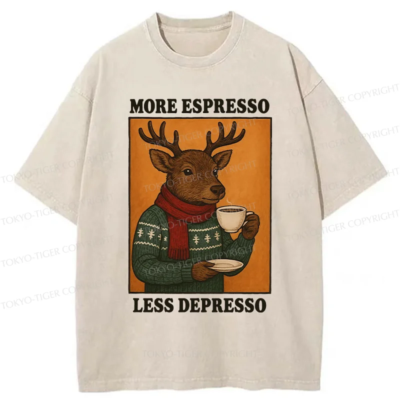 Tokyo-Tiger Reindeer Drinking Coffee Washed T-Shirt