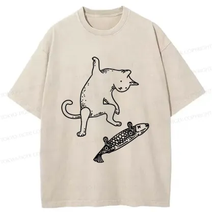 Tokyo-Tiger Cat Skateboarding Washed T-Shirt