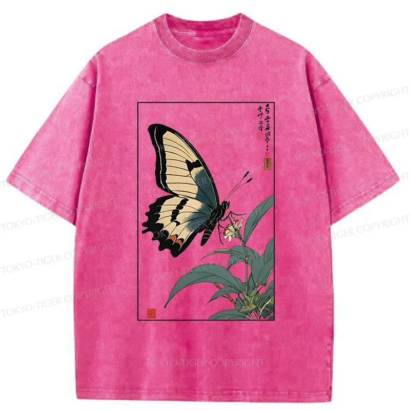 Tokyo-Tiger Ukiyo-e Butterfly Washed T-Shirt