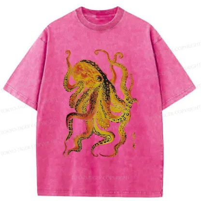 Tokyo-Tiger Deep Sea Gorgeous Octopus Washed T-Shirt