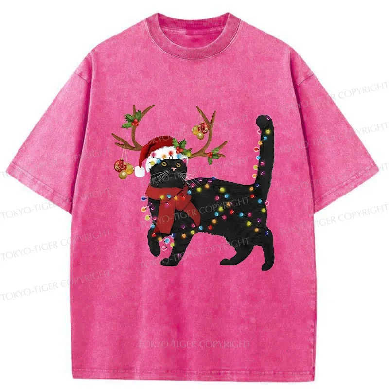 Tokyo-Tiger Christmas Black Cat Washed T-Shirt