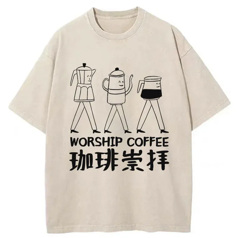 Tokyo-Tiger Worship Coffee Funny Washed T-Shirt