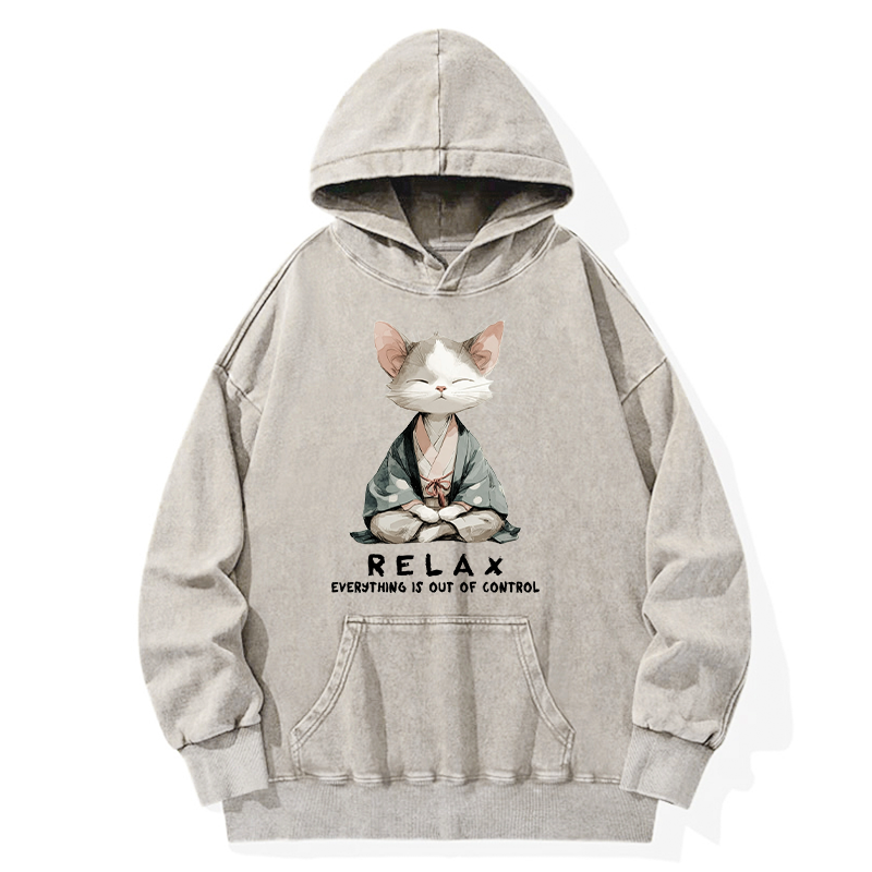Tokyo-Tiger Zen Cat Relaxation，Everything's Out Of Control Washed Hoodie