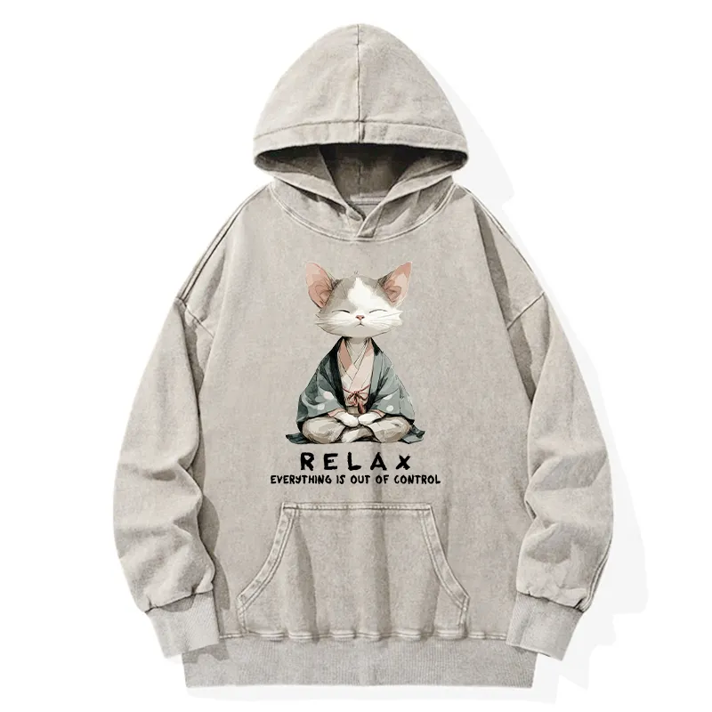 Tokyo-Tiger Zen Cat Relaxation，Everything's Out Of Control Washed Hoodie