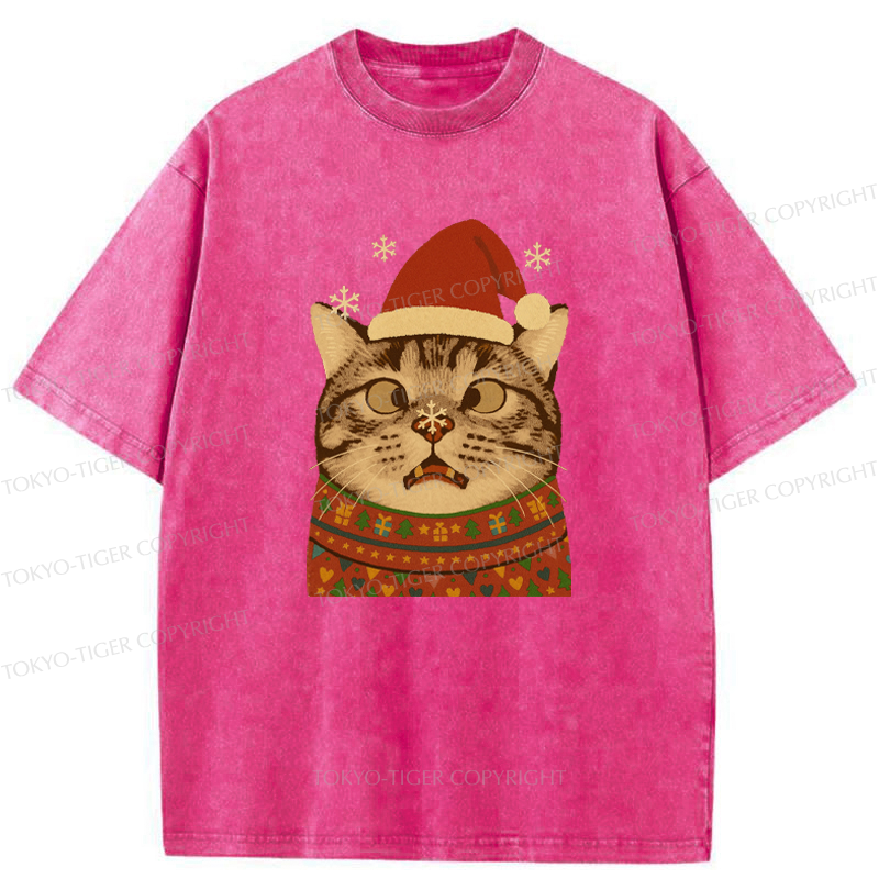 Tokyo-Tiger The Christmas Silly Cat Washed T-Shirt