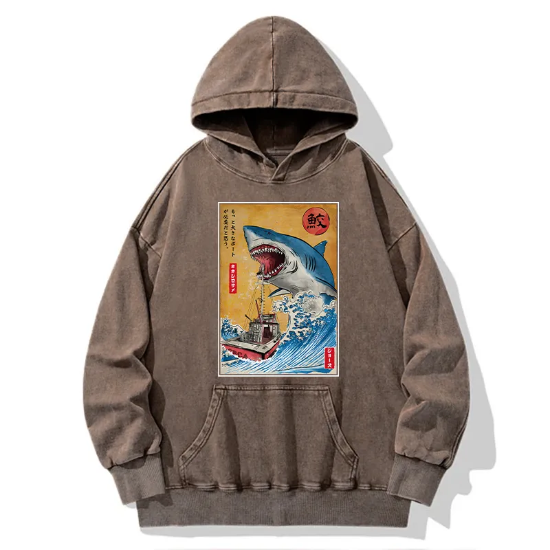 Tokyo-Tiger Ukiyoe Shark Japan Washed Hoodie