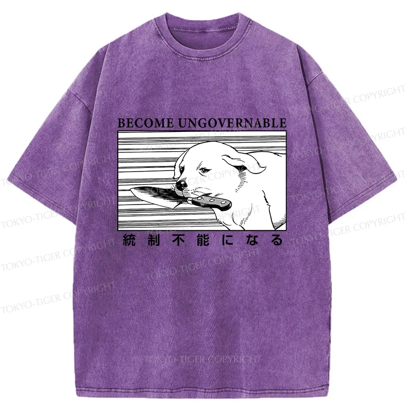 Tokyo-Tiger Dog Holding A Knife Washed T-Shirt