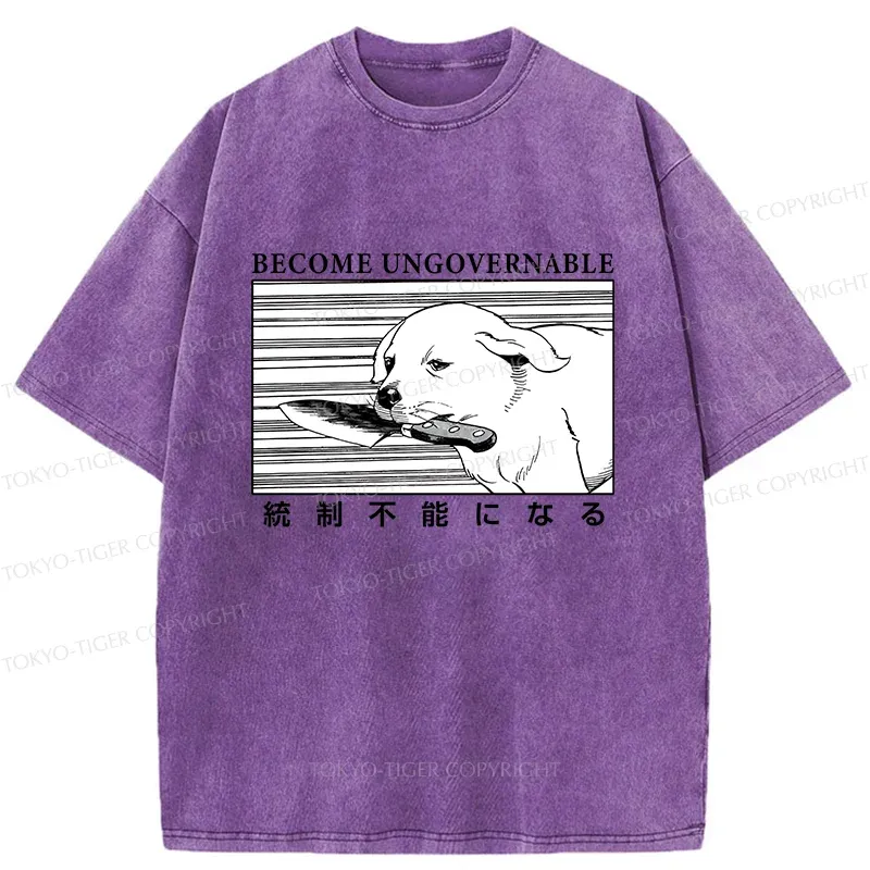 Tokyo-Tiger Dog Holding A Knife Washed T-Shirt
