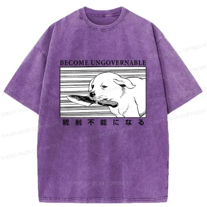 Tokyo-Tiger Dog Holding A Knife Washed T-Shirt