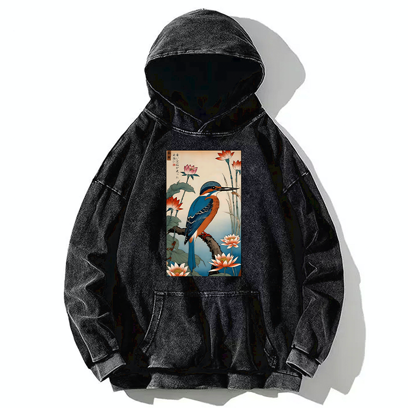Tokyo-Tiger Ukiyo-e Kingfisher Washed Hoodie