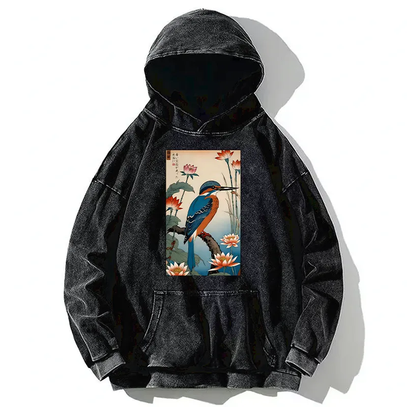 Tokyo-Tiger Ukiyo-e Kingfisher Washed Hoodie