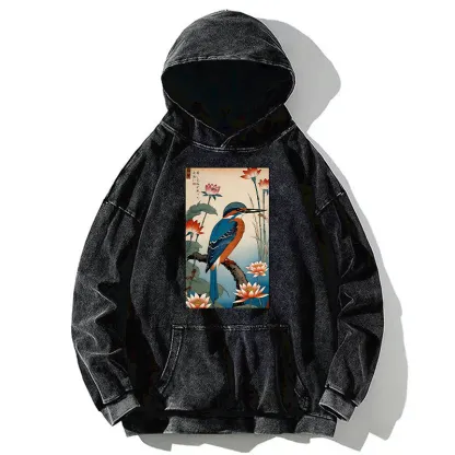 Tokyo-Tiger Ukiyo-e Kingfisher Washed Hoodie