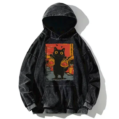 Tokyo-Tiger Cat Fishing Japanese Washed Hoodie