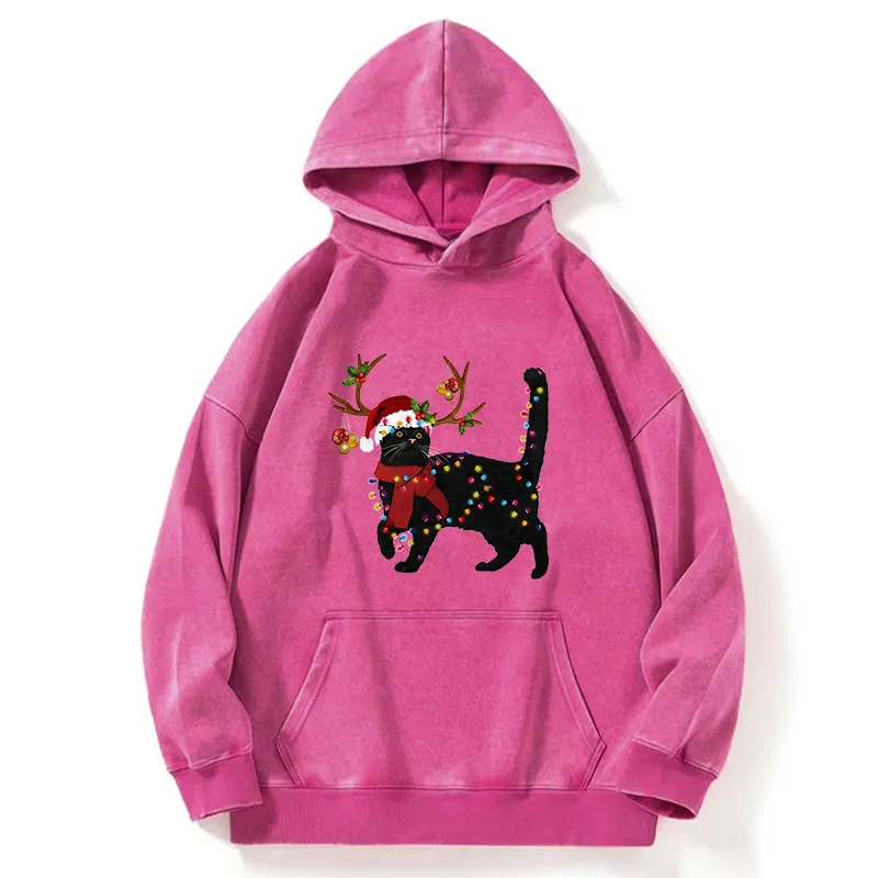 Tokyo-Tiger Christmas Black Cat Washed Hoodie