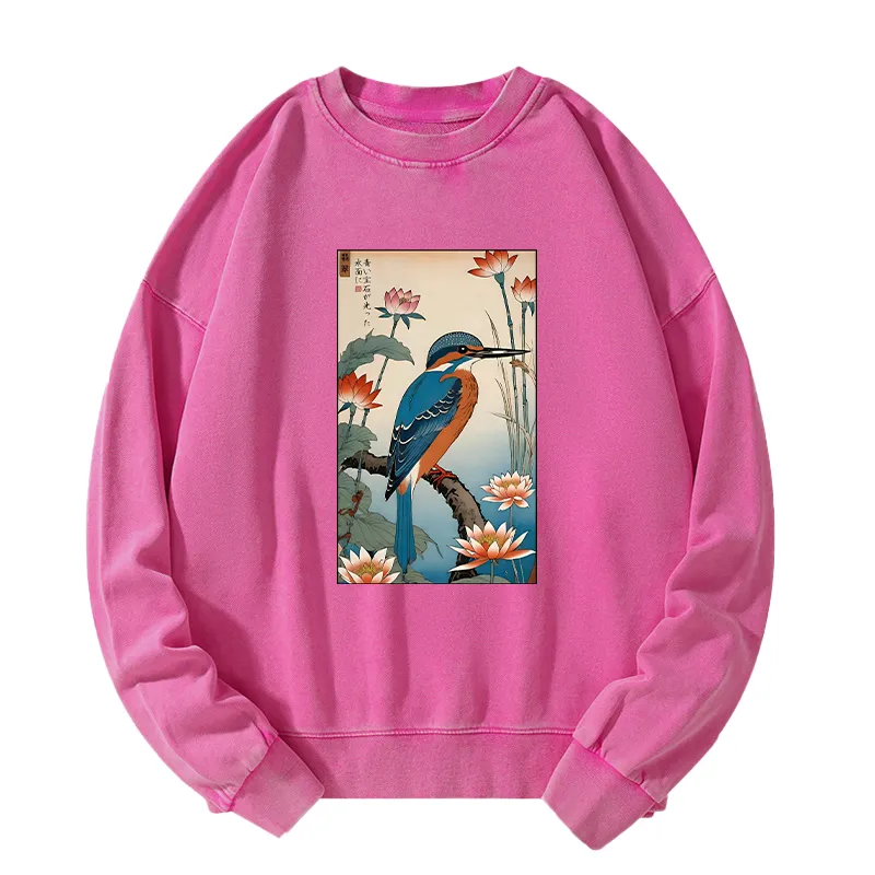 Tokyo-Tiger Ukiyo-e Kingfisher Washed Sweatshirt
