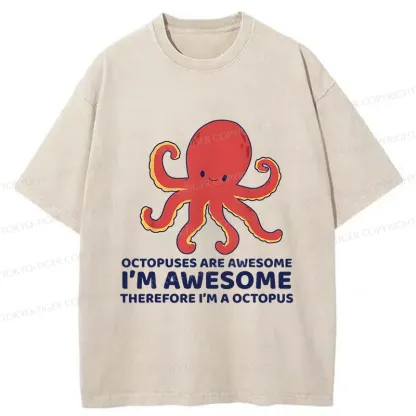 Tokyo-Tiger Handsome Octopus Washed T-Shirt