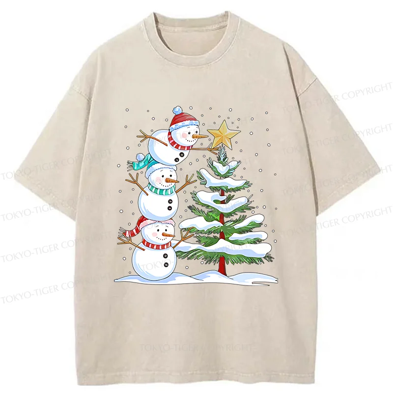Tokyo-Tiger Christmas Snowman Washed T-Shirt