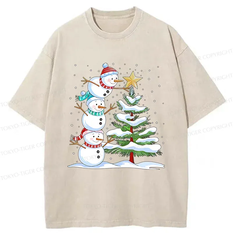 Tokyo-Tiger Christmas Snowman Washed T-Shirt