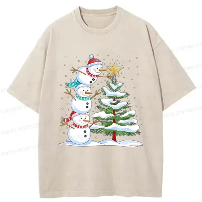 Tokyo-Tiger Christmas Snowman Washed T-Shirt
