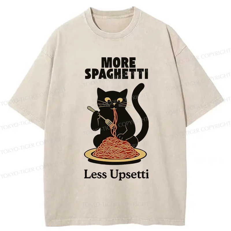 Tokyo-Tiger Black Cat Eating Pasta Washed T-Shirt