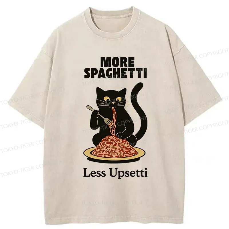 Tokyo-Tiger Black Cat Eating Pasta Washed T-Shirt