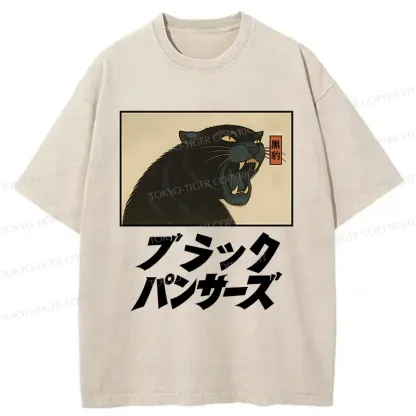 Tokyo-Tiger Japanese Black Panther Washed T-Shirt