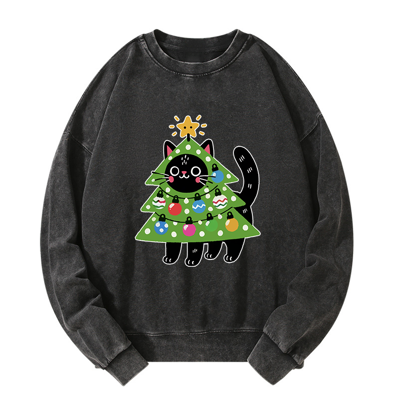 Tokyo-Tiger Christmas Tree Cat Washed Sweatshirt